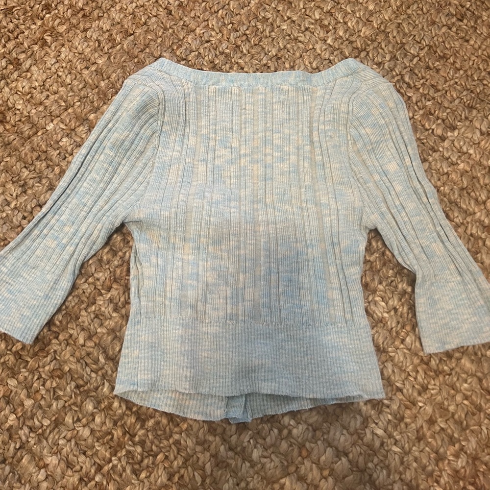 Urban Outfitters Blue cream swirl button up long sleeve crop top Small stretchy - Picture 4 of 4